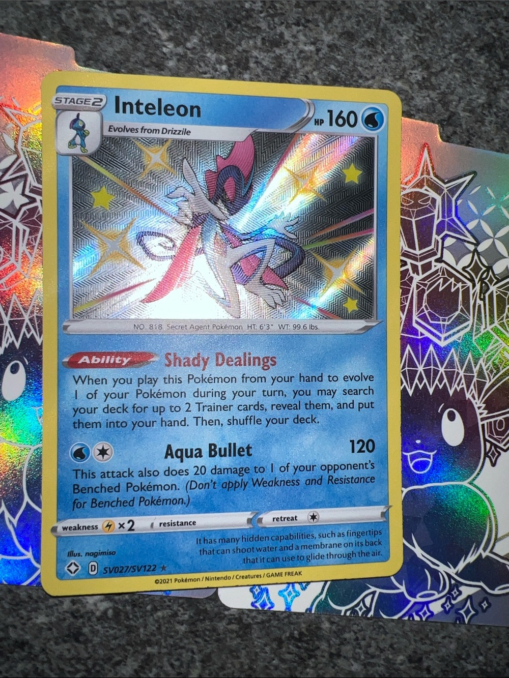 Pokemon Inteleon Holographic Card - Blue, Yellow, Pink